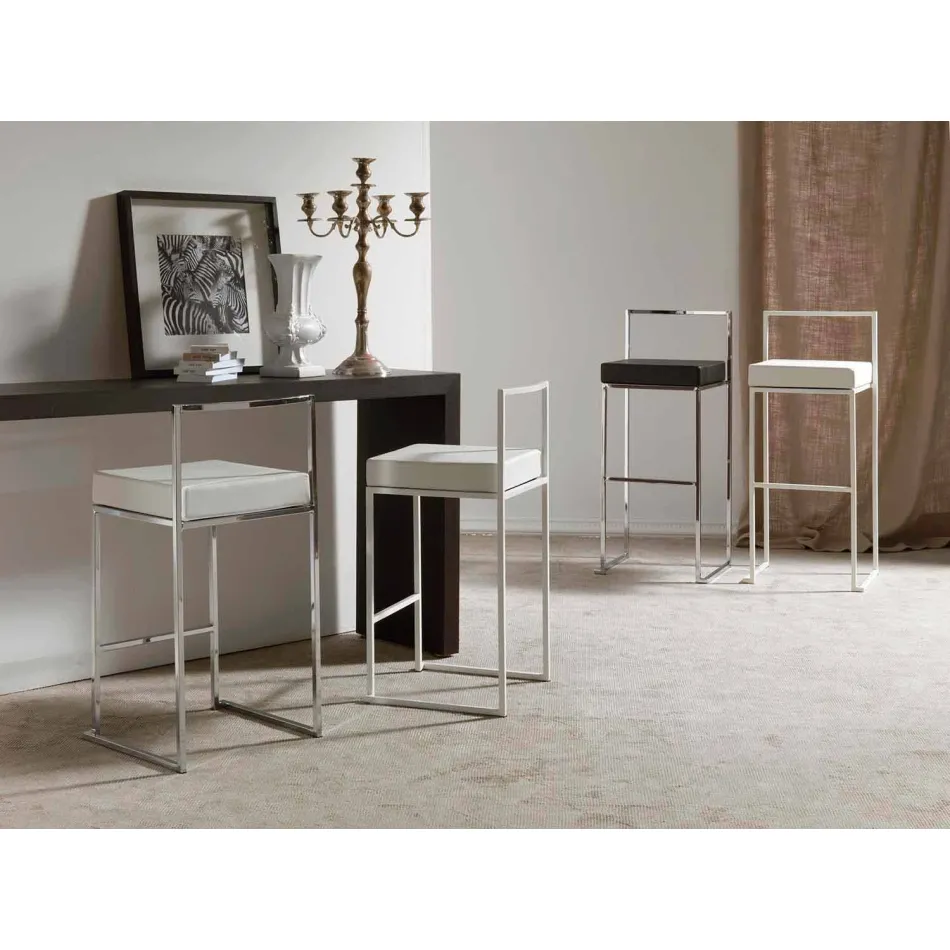 Sgabello Fisso in Ecopelle, Design Moderno H 65 cm- Alina Viadurini