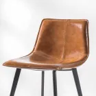 Sgabello in Ecopelle Effetto Cuoio H 80, Base 4 Gambe - Ovidio Viadurini
