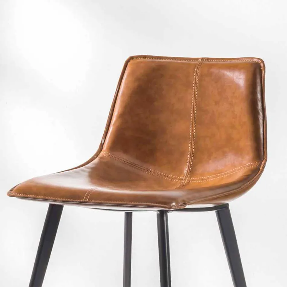 Sgabello in Ecopelle Effetto Cuoio H 80, Base 4 Gambe - Ovidio Viadurini