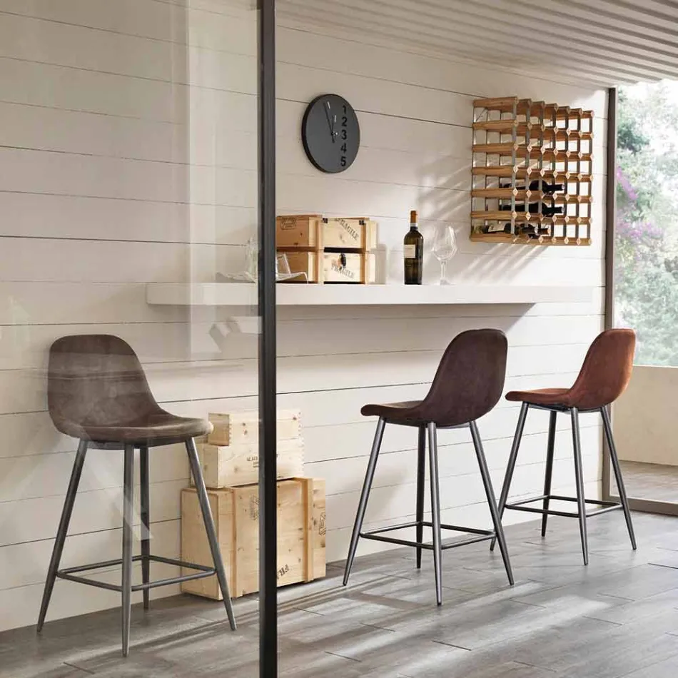 Sgabello in similpelle e metallo design moderno Gino Viadurini