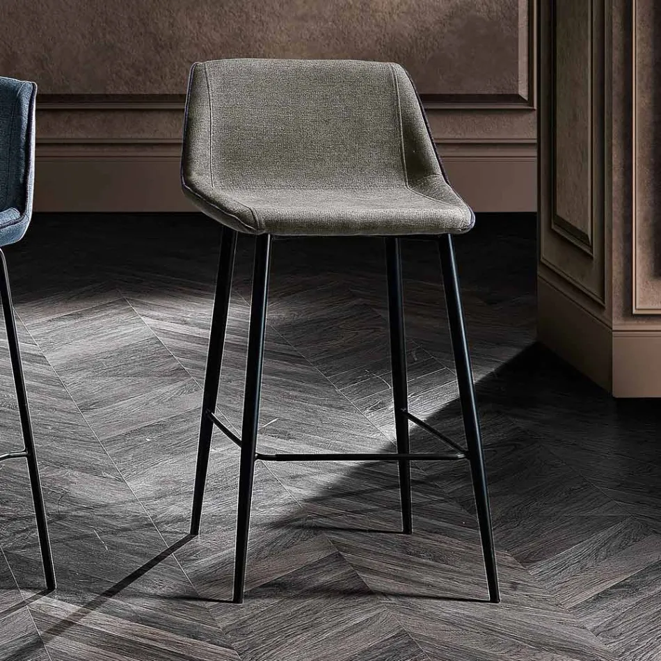Sgabello in Tessuto e Metallo Antracite Design Made in Italy- Marianet Viadurini