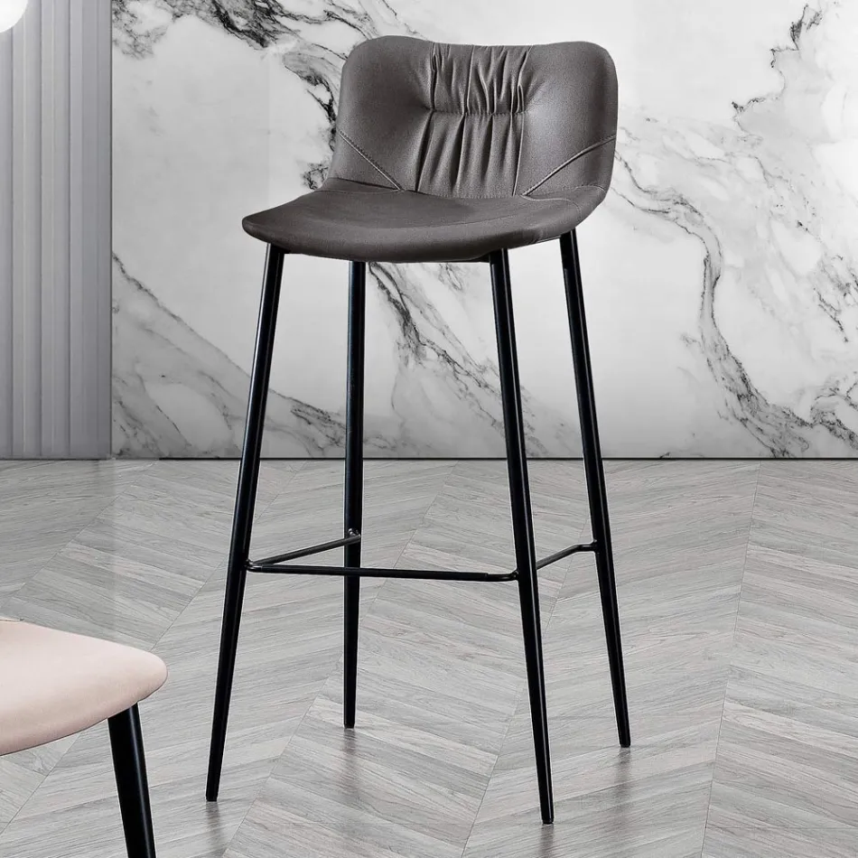 Sgabello in Tessuto Fibrato Effetto Pelle e in Metallo Made in Italy - Gohan Viadurini