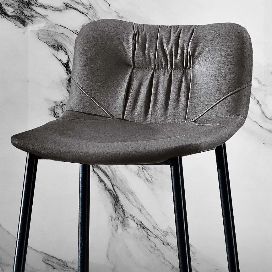 Sgabello in Tessuto Fibrato Effetto Pelle e in Metallo Made in Italy - Gohan Viadurini
