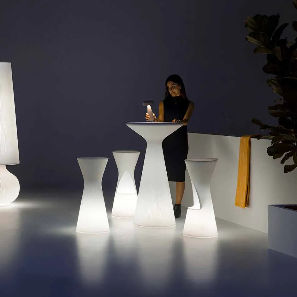 Sgabello Luminoso da Esterno in Polietilene con LED Made in Italy - Desmond Viadurini
