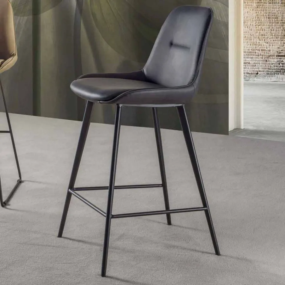 Sgabello Moderno H 80 cm, Seduta in Ecopelle Nabuk - Ines Viadurini