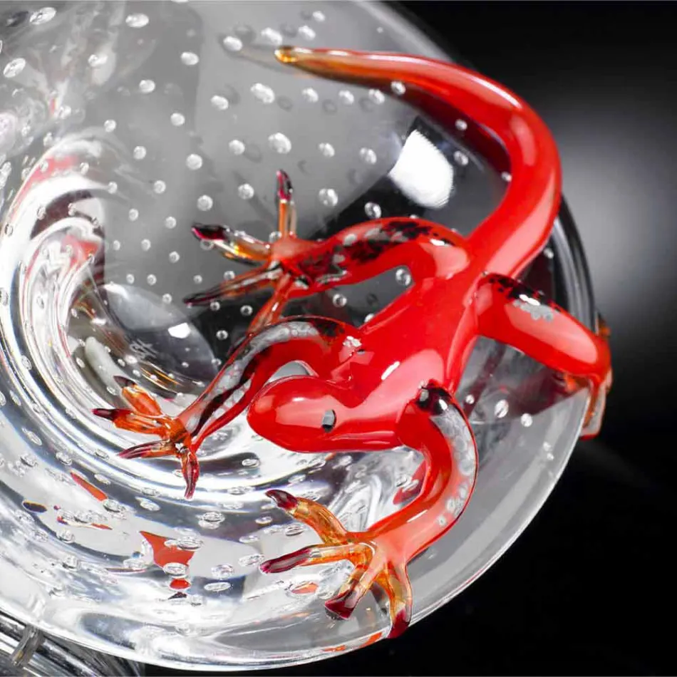 Soprammobile Decorativo in Vetro Trasparente e Rosso Made in Italy - Sossio Viadurini