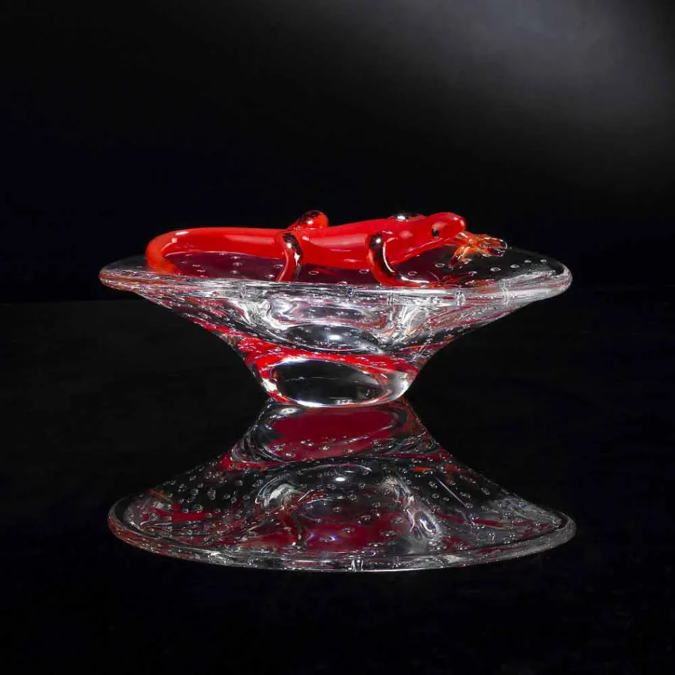 Soprammobile Decorativo in Vetro Trasparente e Rosso Made in Italy - Sossio Viadurini