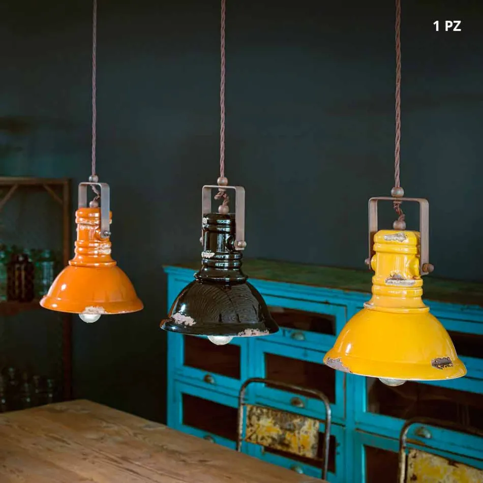 Sospensione a campana industriale in ceramica e metallo Ruth Viadurini