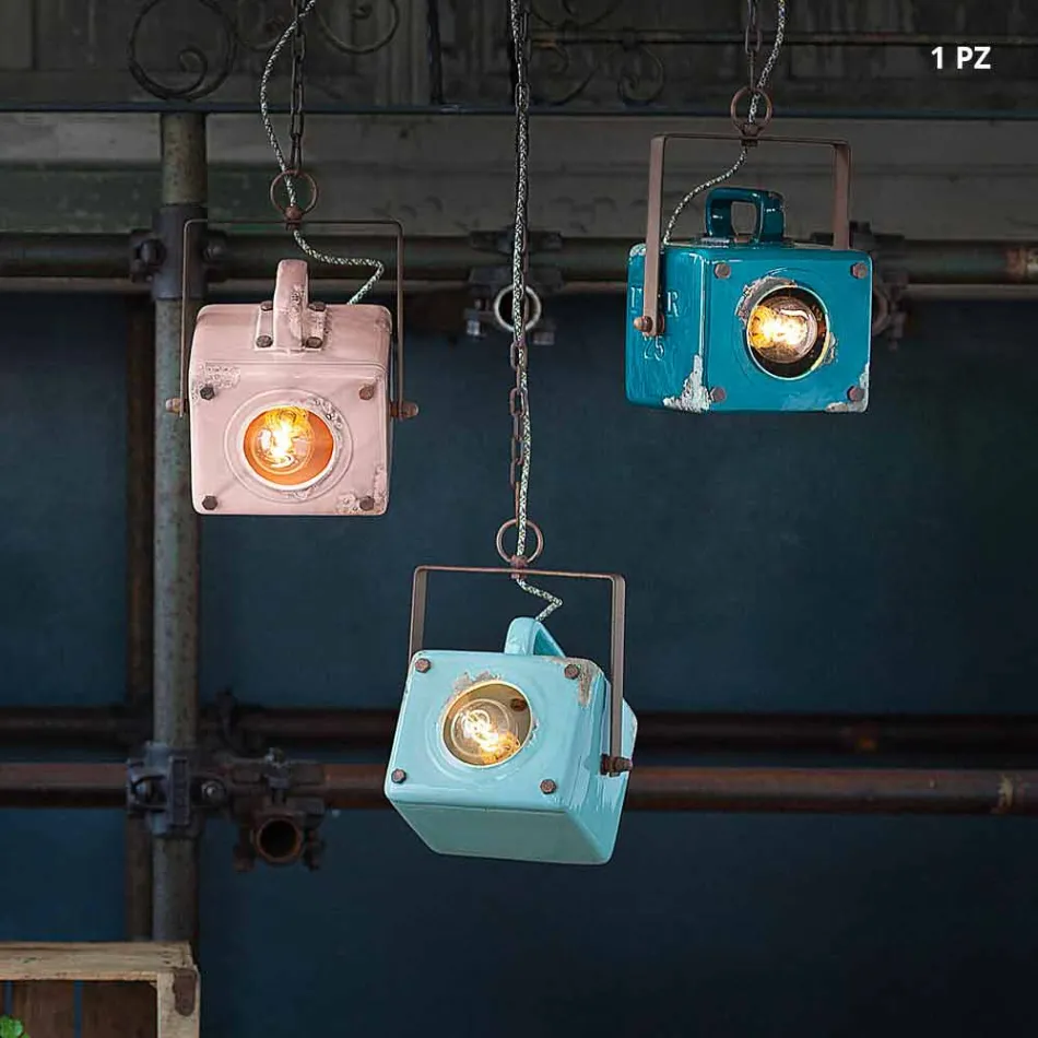 Sospensione a faretto design vintage in ceramica e ferro Allie Viadurini