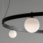Sospensione di Design Tondo in Alluminio Nero con Sfere e Faretti - Esodo Viadurini