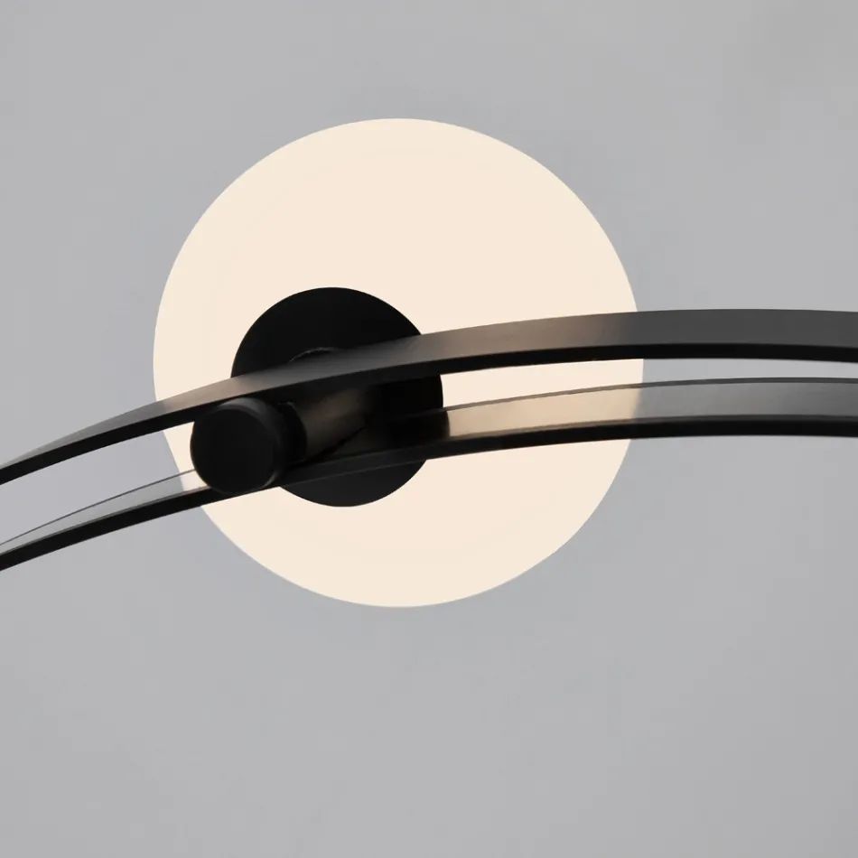 Sospensione di Design Tondo in Alluminio Nero con Sfere e Faretti - Esodo Viadurini