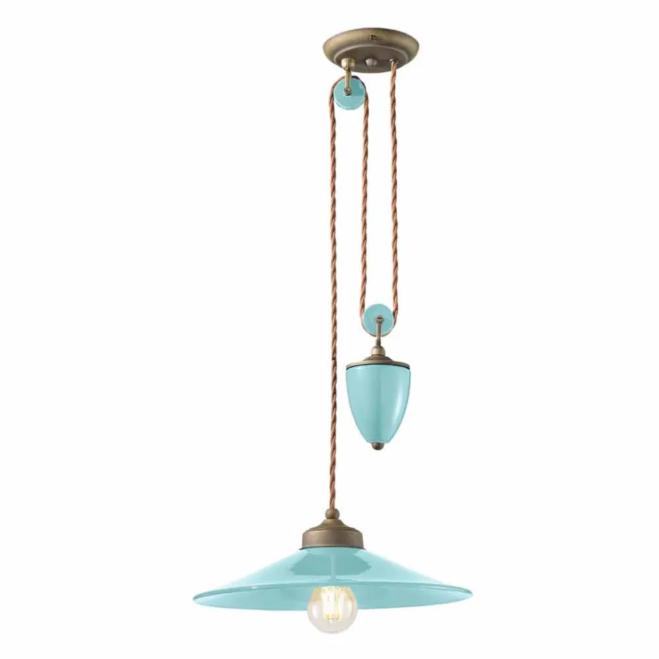 Sospensione saliscendi in ceramica e ottone anticato Britney Ferroluce Viadurini