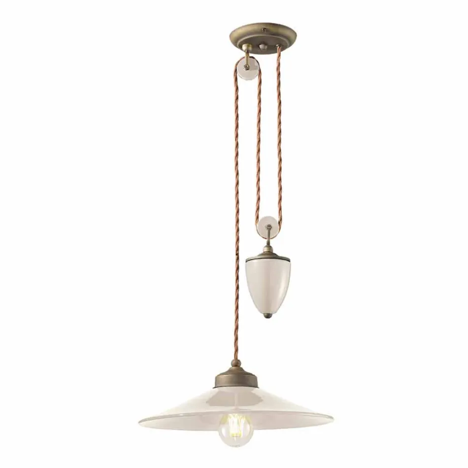 Sospensione saliscendi in ceramica e ottone anticato Britney Ferroluce Viadurini