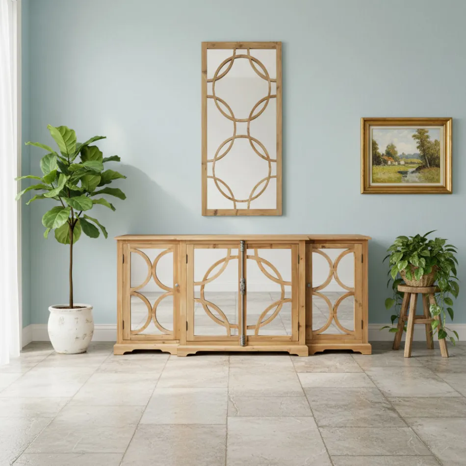 Specchiera 156x83 cm in Legno di Pino Naturale Invecchiato - Agosta Viadurini