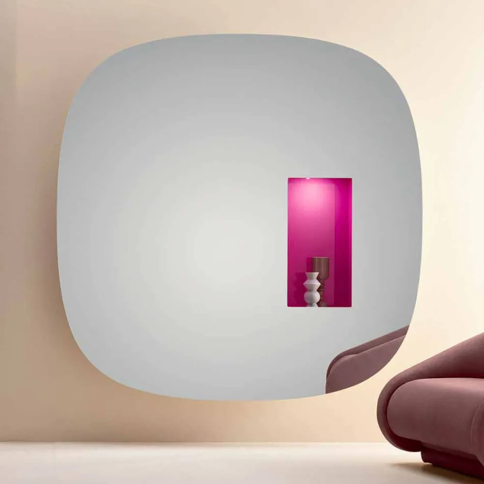 Specchiera a Parete con Luce Led e Vano Rosa Design Minimale Soggiorno - Matrix Viadurini