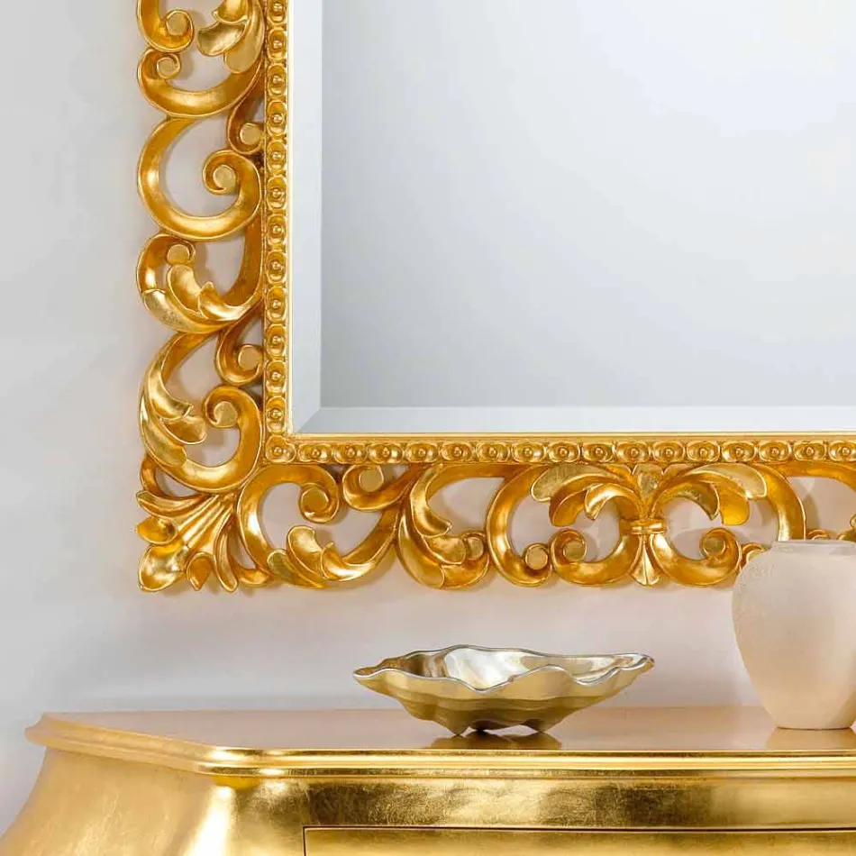 Specchiera da parete design classico con finitura foglia oro Paris Viadurini