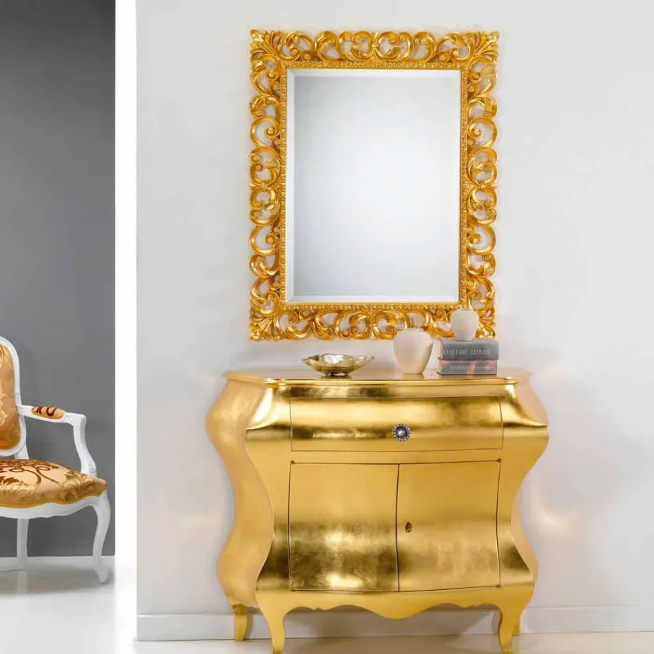 Specchiera da parete design classico con finitura foglia oro Paris Viadurini