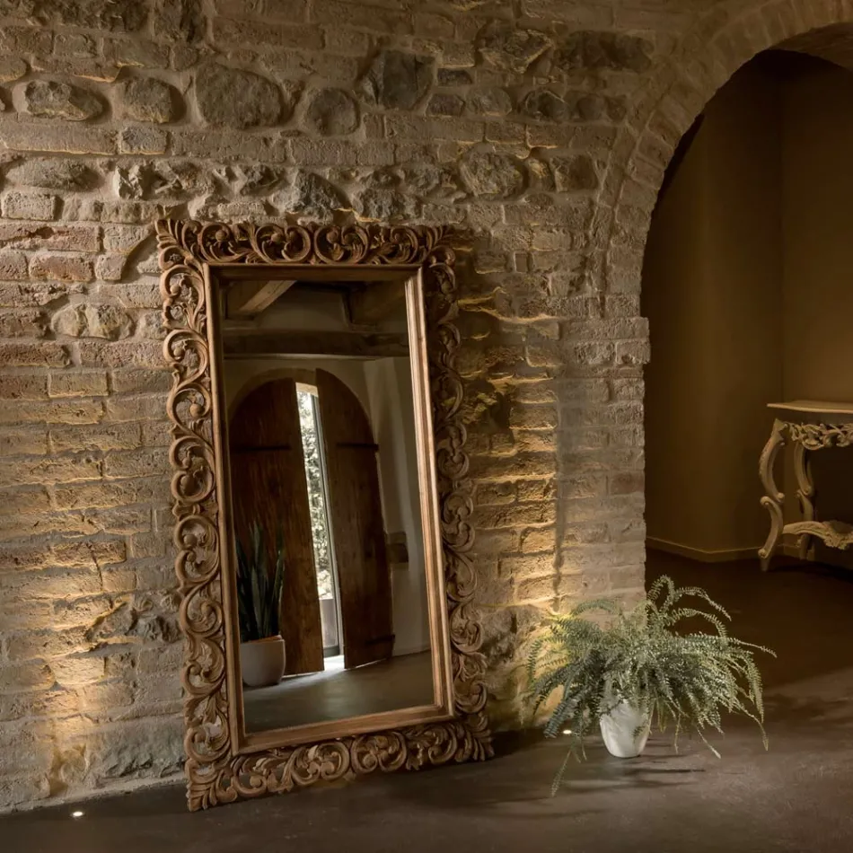 Specchiera Intagliata Realizzata in Legno Teak Massello - Auguste Viadurini