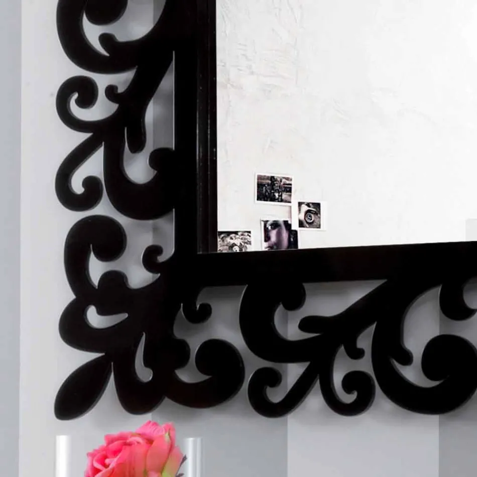 Specchiera Rettangolare da Muro dal Design Grande Moderna in Legno Nero - Manola Viadurini