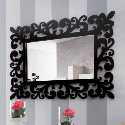 Specchiera Rettangolare da Muro dal Design Grande Moderna in Legno Nero - Manola Viadurini