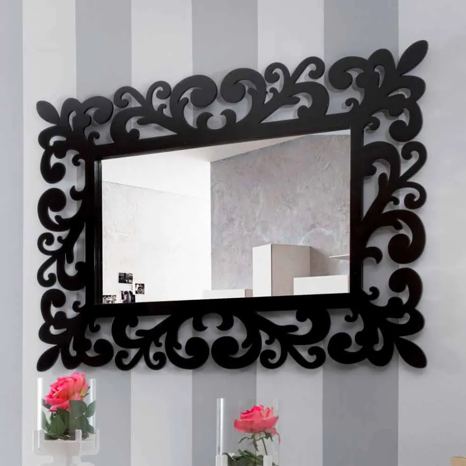 Specchiera Rettangolare da Muro dal Design Grande Moderna in Legno Nero - Manola Viadurini