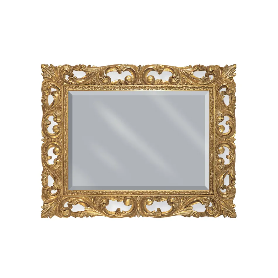 Specchiera Rettangolare in Foglia Oro e Specchio Molato Made in Italy - Rangi Viadurini