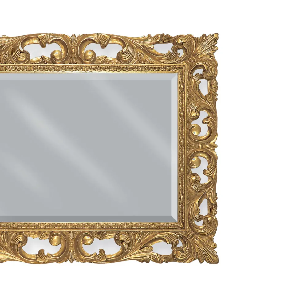 Specchiera Rettangolare in Foglia Oro e Specchio Molato Made in Italy - Rangi Viadurini
