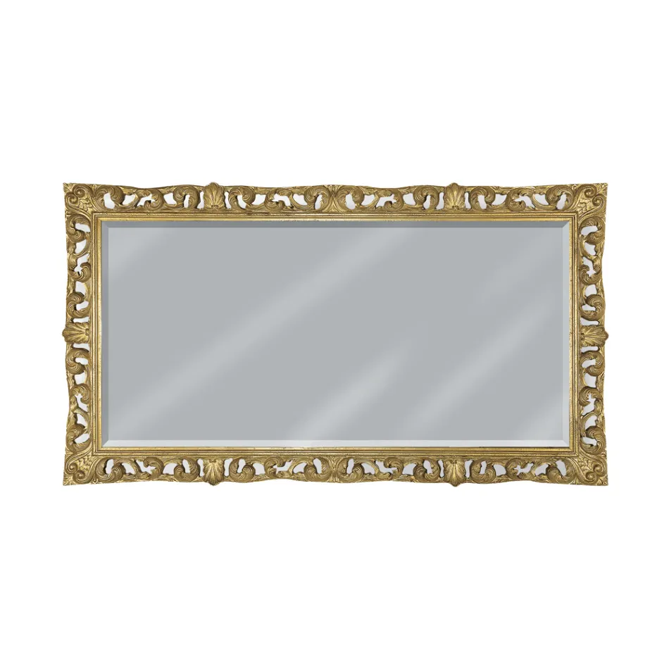 Specchiera Rettangolare in Foglia Oro e Specchio Molato Made in Italy - Rangi Viadurini