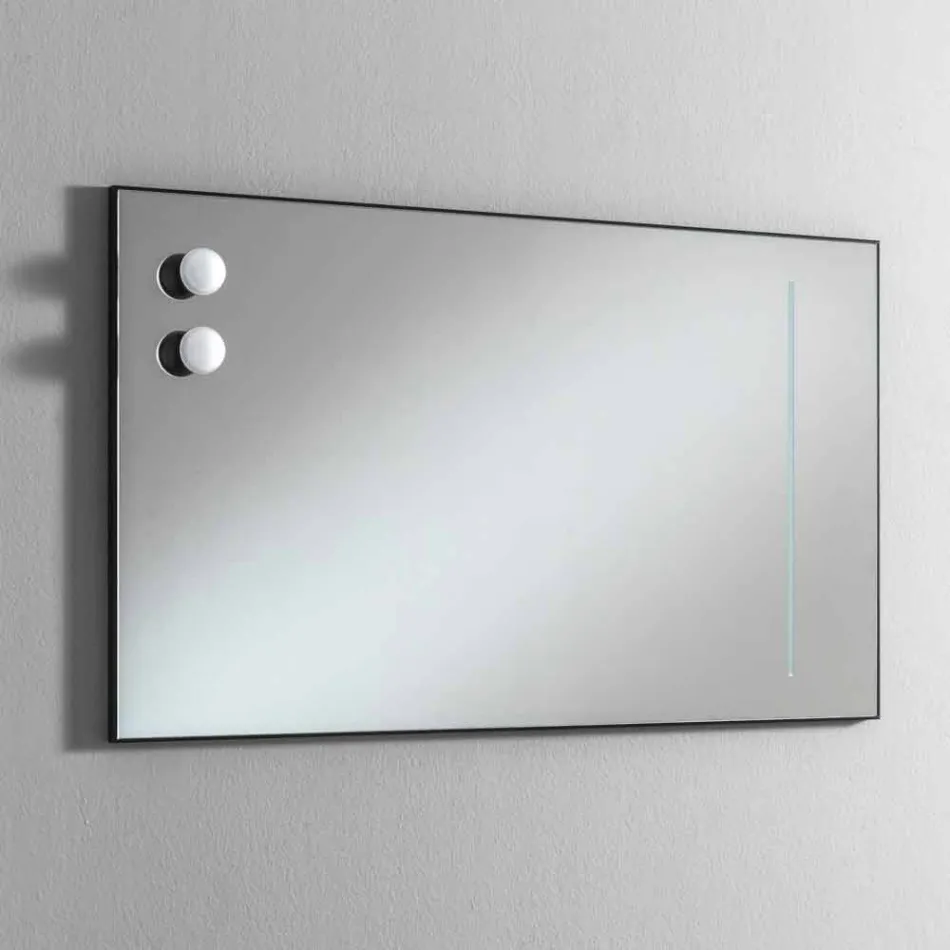 Specchio a Muro con 2 Lampadine e Telaio in Allumino Nero Made in Italy - Frame Viadurini