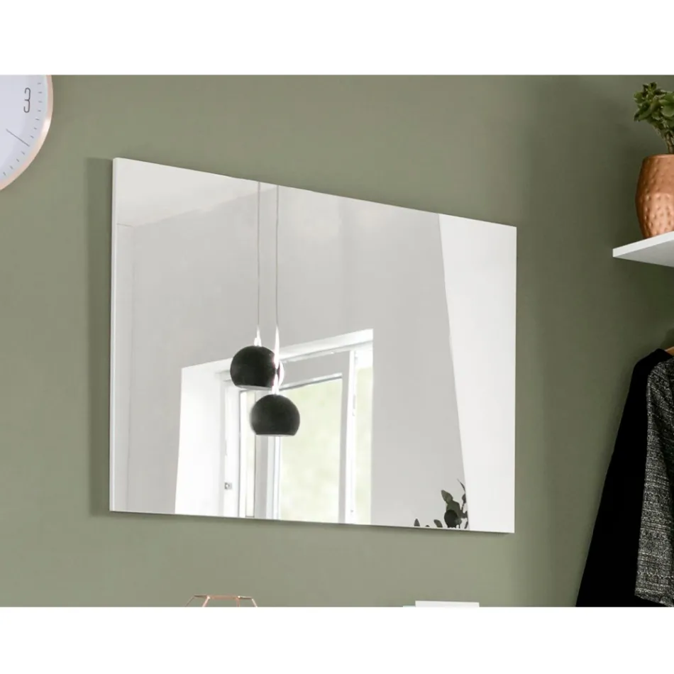 Specchio a Muro con Legno Bianco Lucido o Ardesia Design Italiano - Joris Viadurini