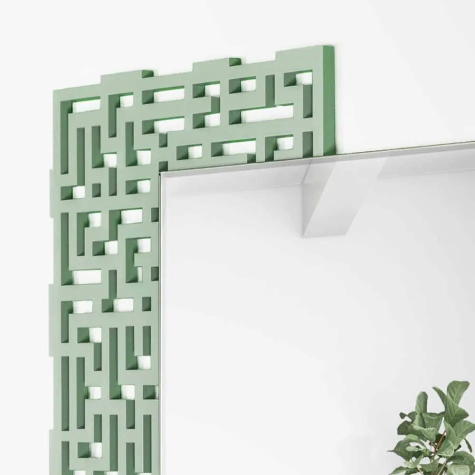 Specchio a Muro Design Quadrato Moderno in Legno Verde Decorato - Labirinto Viadurini
