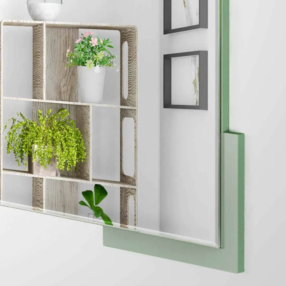 Specchio a Muro Design Quadrato Moderno in Legno Verde Decorato - Labirinto Viadurini