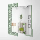 Specchio a Muro Design Quadrato Moderno in Legno Verde Decorato - Labirinto Viadurini
