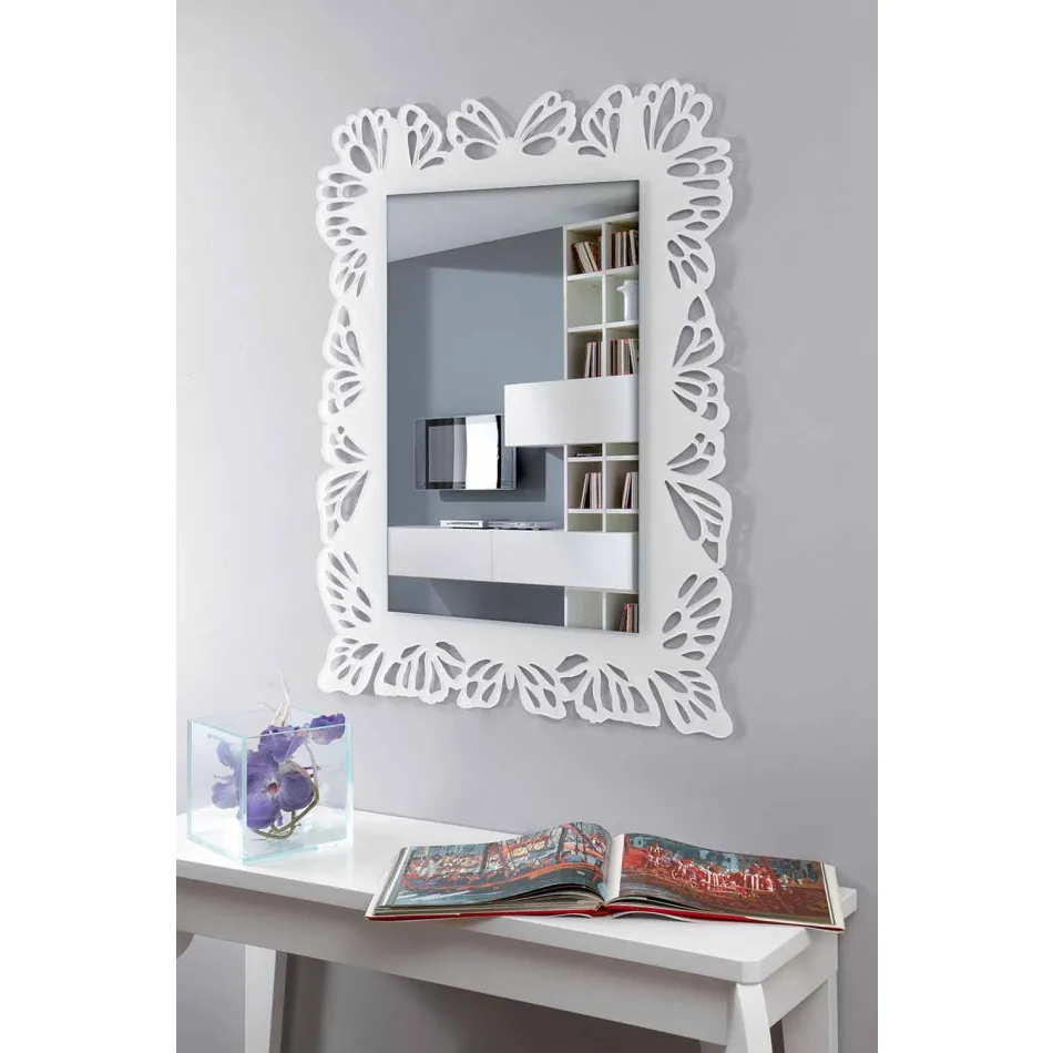 Specchio a Muro Plexiglass Bianco con Cornice Rettangolare Decorata - Alidifarf Viadurini