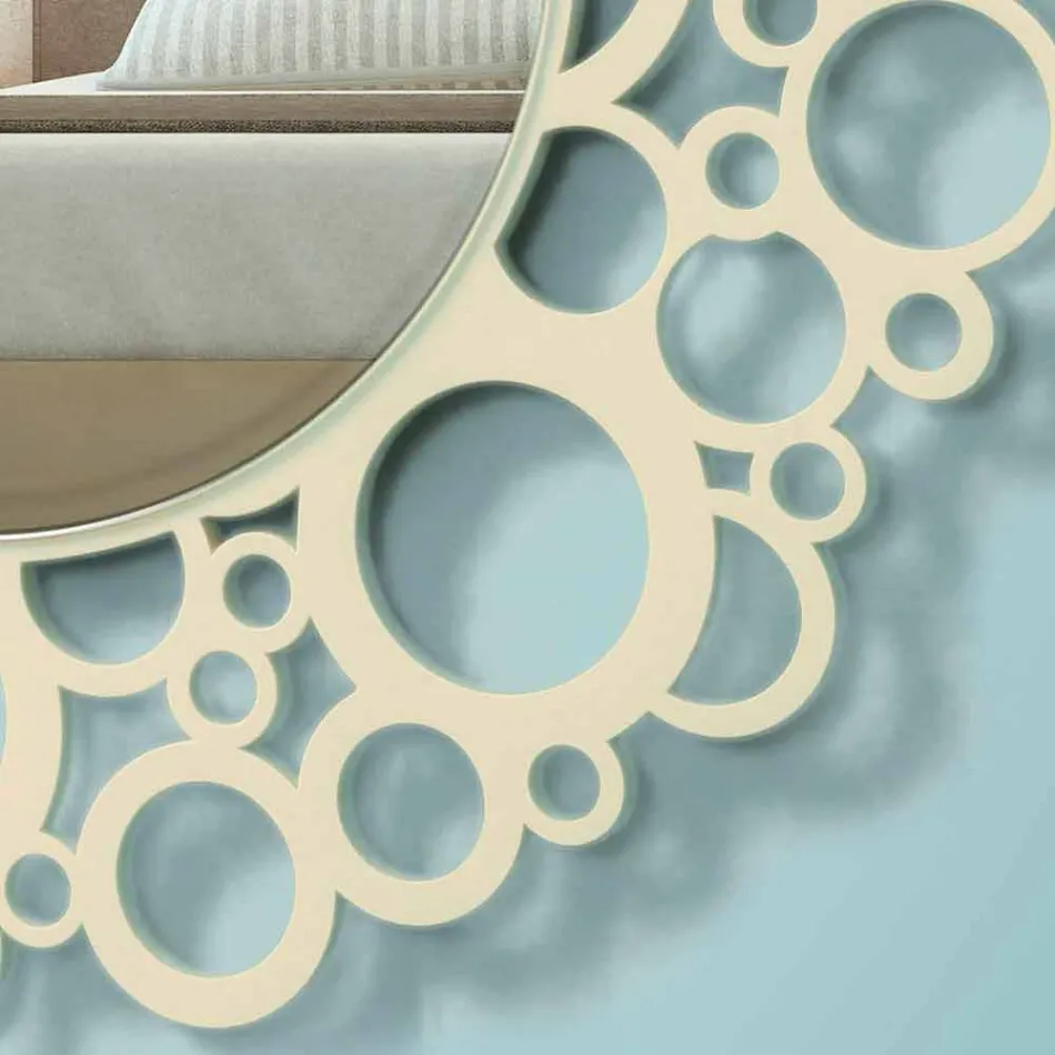 Specchio a Muro Rotondo in Legno Marrone di Design Moderno con Cornice - Bombo Viadurini
