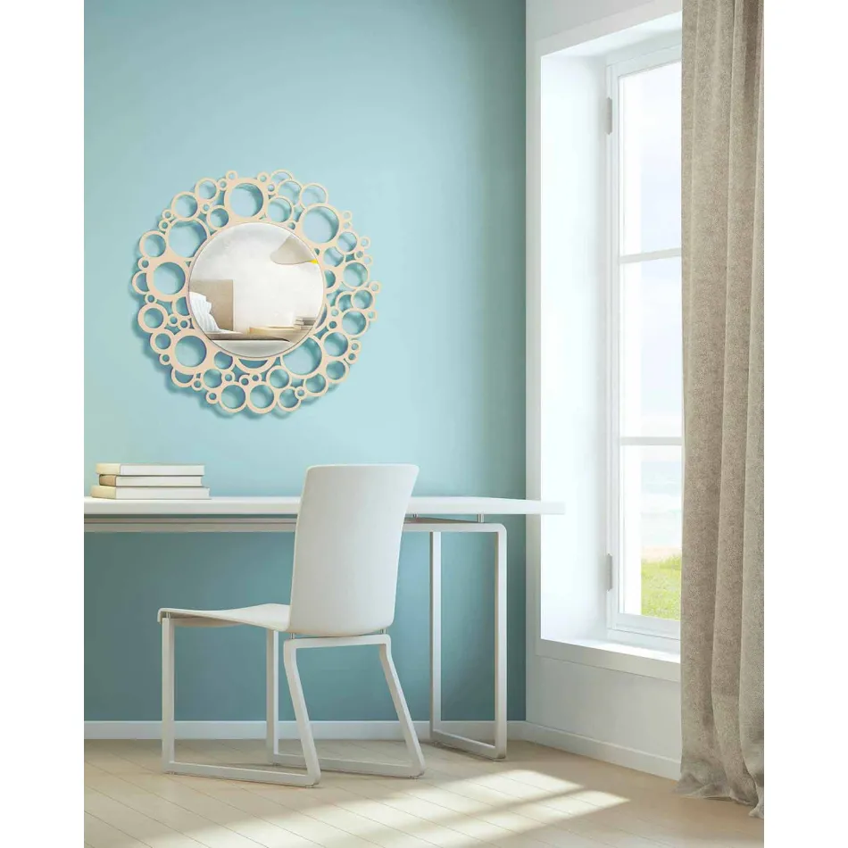 Specchio a Muro Rotondo in Legno Marrone di Design Moderno con Cornice - Bombo Viadurini