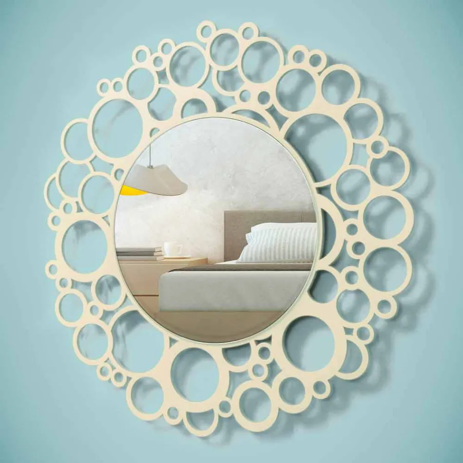 Specchio a Muro Rotondo in Legno Marrone di Design Moderno con Cornice - Bombo Viadurini