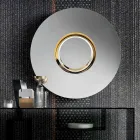 Specchio a Parete Design Tondo con Metallo Dorato con Centrotavola - Merale Viadurini