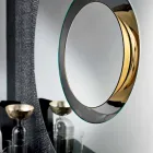 Specchio a Parete Design Tondo con Metallo Dorato con Centrotavola - Merale Viadurini