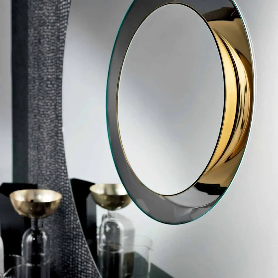 Specchio a Parete Design Tondo con Metallo Dorato con Centrotavola - Merale Viadurini
