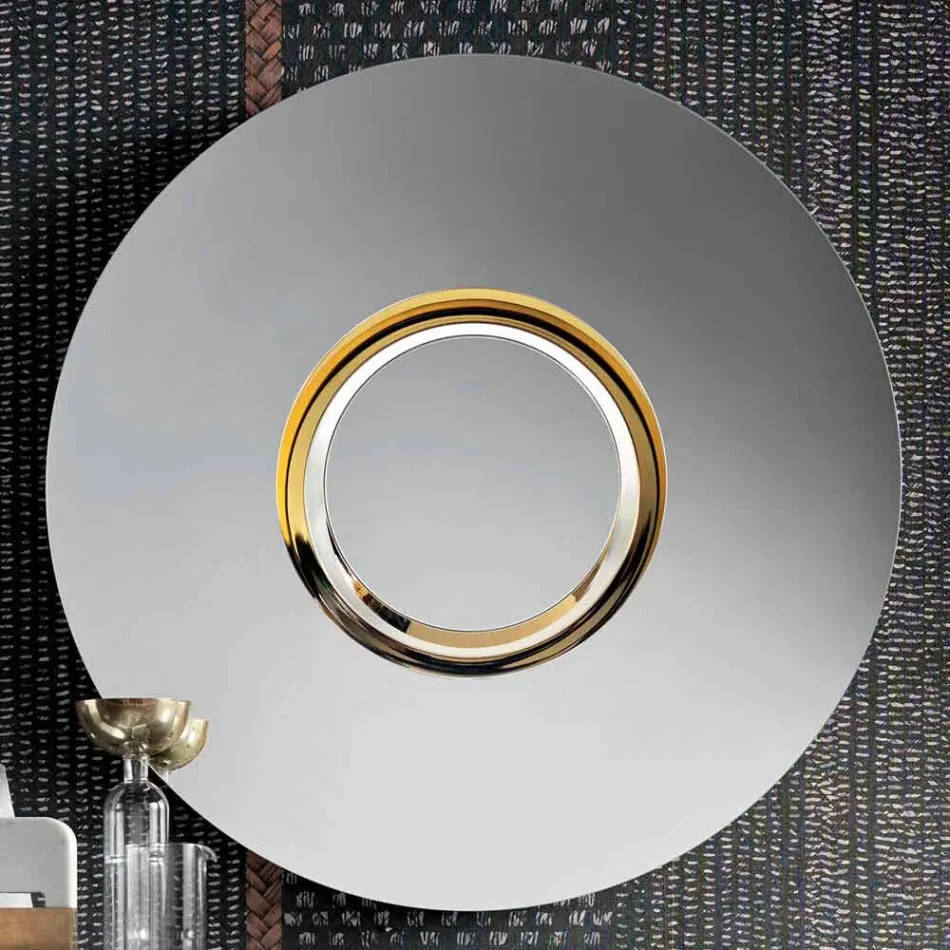 Specchio a Parete Design Tondo con Metallo Dorato con Centrotavola - Merale Viadurini