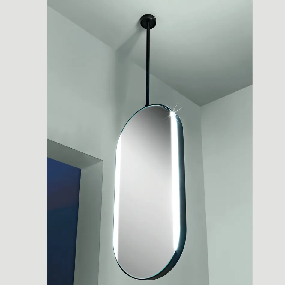 Specchio Appeso in Metallo con Luce Opzionale Made in Italy - Amadeus Viadurini