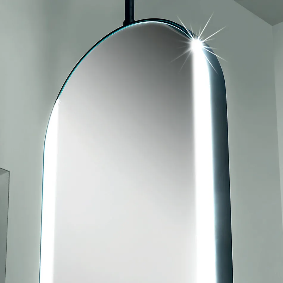 Specchio Appeso in Metallo con Luce Opzionale Made in Italy - Amadeus Viadurini