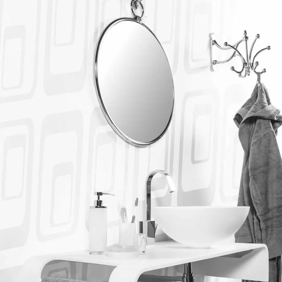 Specchio Bagno da Parete Tondo in Ottome Cromato con Retro Invecchiato - Giugno Viadurini