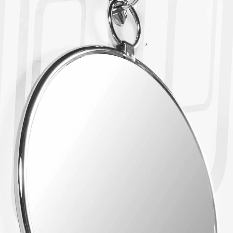Specchio Bagno da Parete Tondo in Ottome Cromato con Retro Invecchiato - Giugno Viadurini
