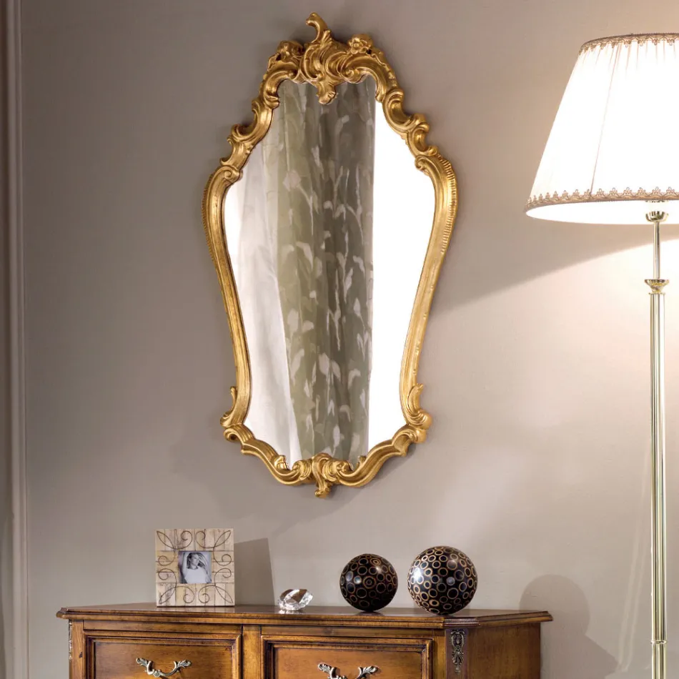 Specchio Barocco Sagomato con Cornice Foglia Oro Made in Italy - Prezioso Viadurini