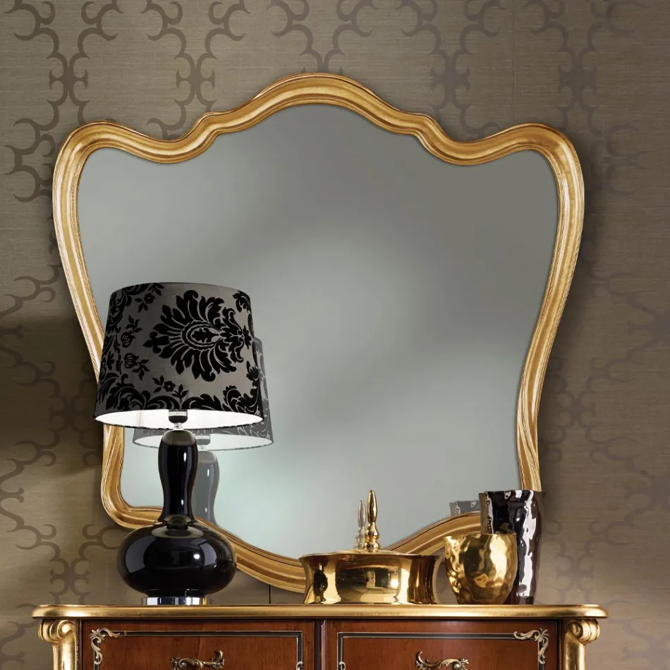 Specchio Classico Cornice Sagomata Legno Foglia Oro Made in Italy - Jenny Viadurini
