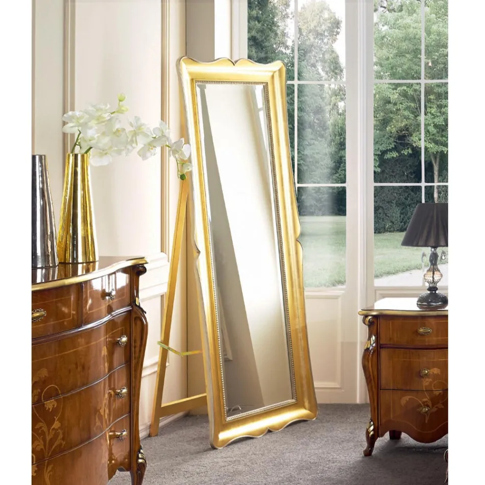 Specchio Classico da Terra in Legno Foglia Oro Made in Italy - Florence Viadurini