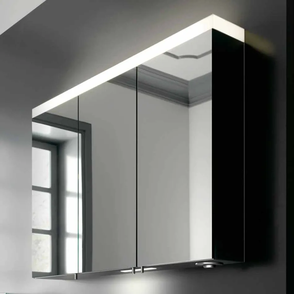 Specchio Contenitore a 3 Ante da Parete in Alluminio Verniciato Argento - Alfio Viadurini