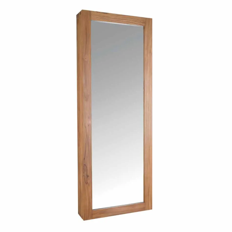 Specchio Contenitore da Parete in Teak con Ripiani e Cassetti Interni - Ralio Viadurini